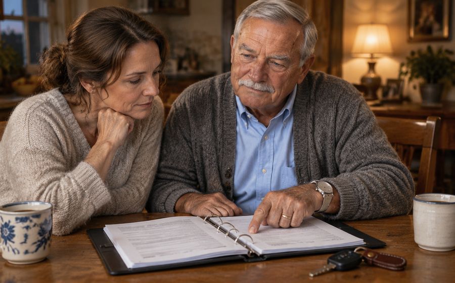 Gene going through the Ledger with his daughter at the kitchen table